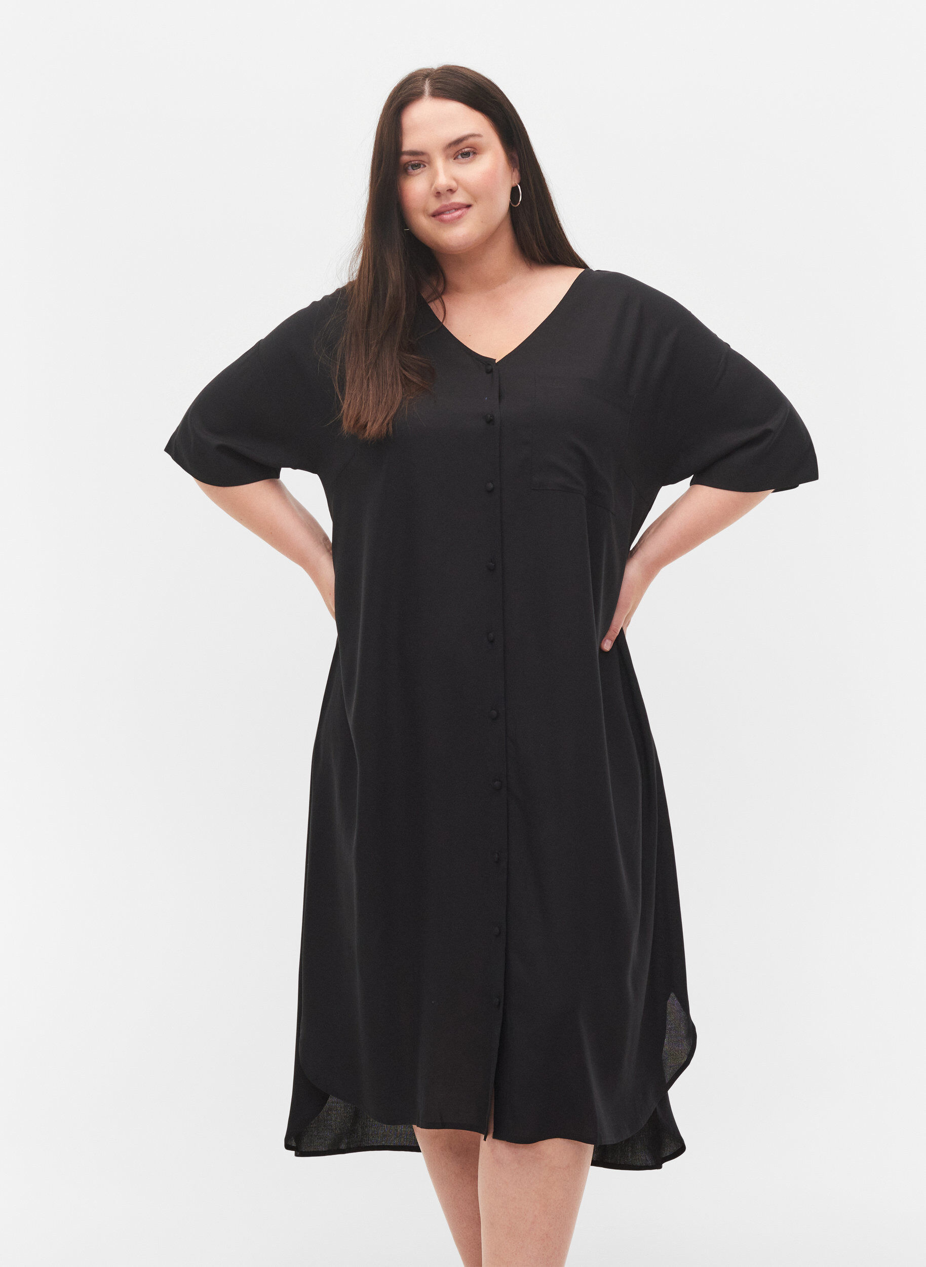 Zizzi Overhemdjurk met korte mouwen in viscose, Black, Model image number 0