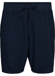 Losse katoenen short met zakken, Blauw