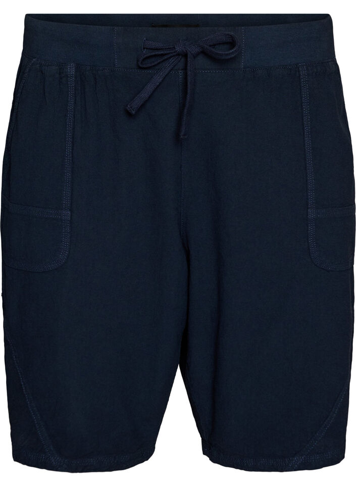 Losse katoenen short met zakken, Blauw, Packshot image number 0