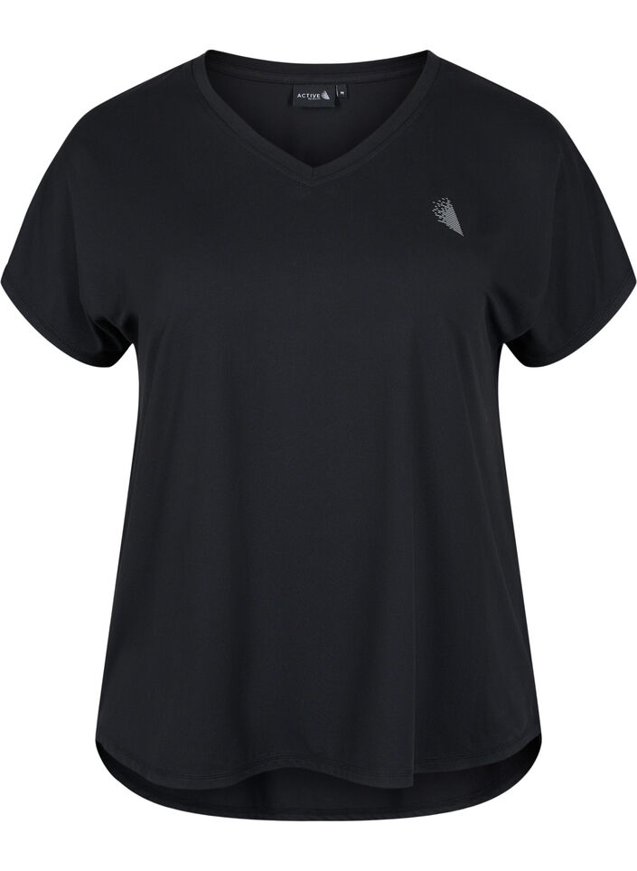 Sportief t-shirt met korte mouwen en v-hals, Black, Packshot image number 0