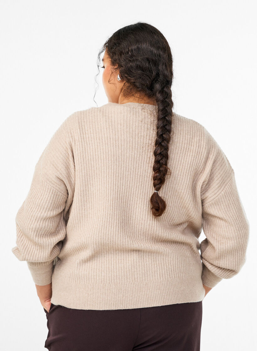 Vest van ribtricot met knopen, Beige, Model image number 2