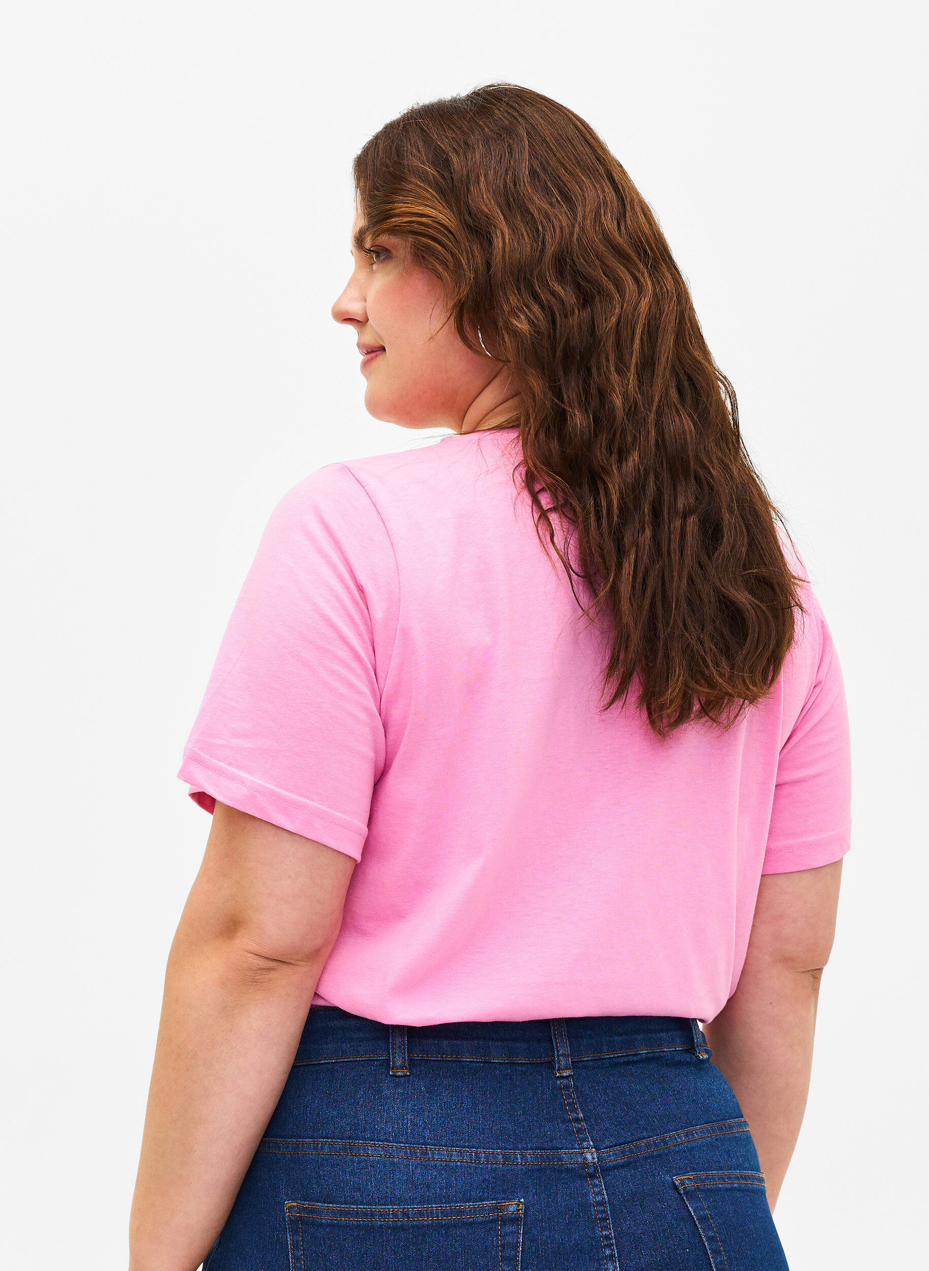 Zizzi FLASH - T-shirt met v-hals, Begonia Pink, Model image number 1