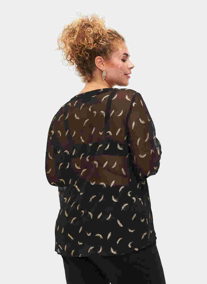 Transparant hemd met lurexmotief, Black, Model image number 1