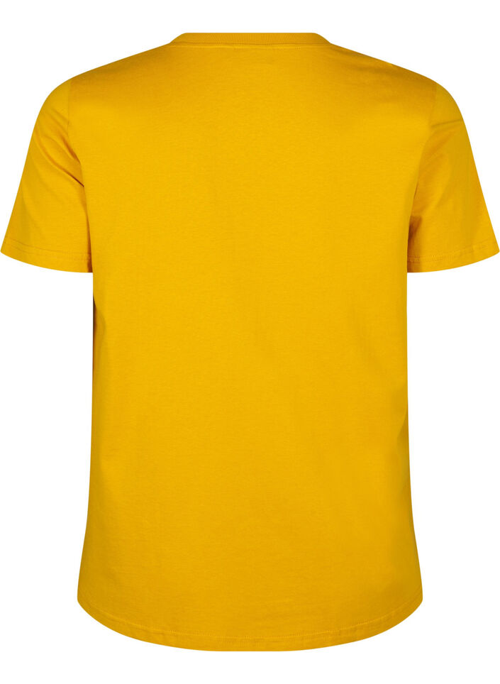 Basic katoenen T-shirt met ronde hals, Geel, Packshot image number 1
