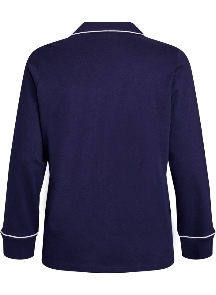 Katoenen pyjamashirt met borstzak, Blauw, Packshot image number 1