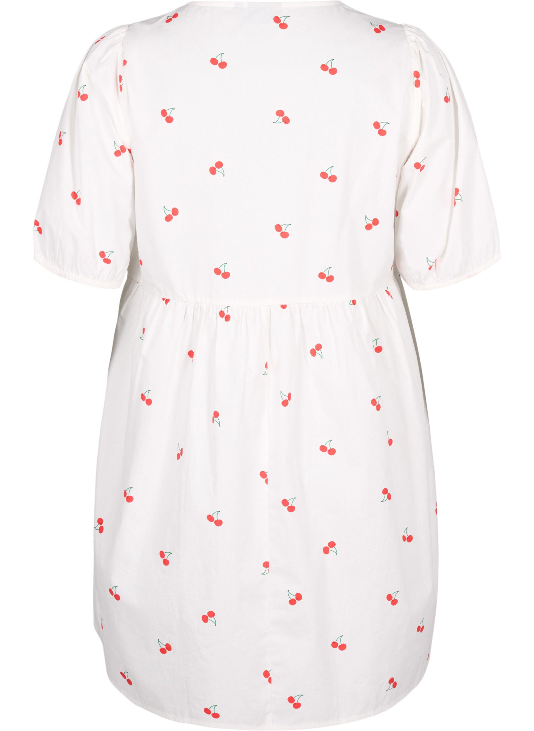 Zizzi Jurk met kersenprint en A-vorm, B. White/Cherry, Packshot image number 1