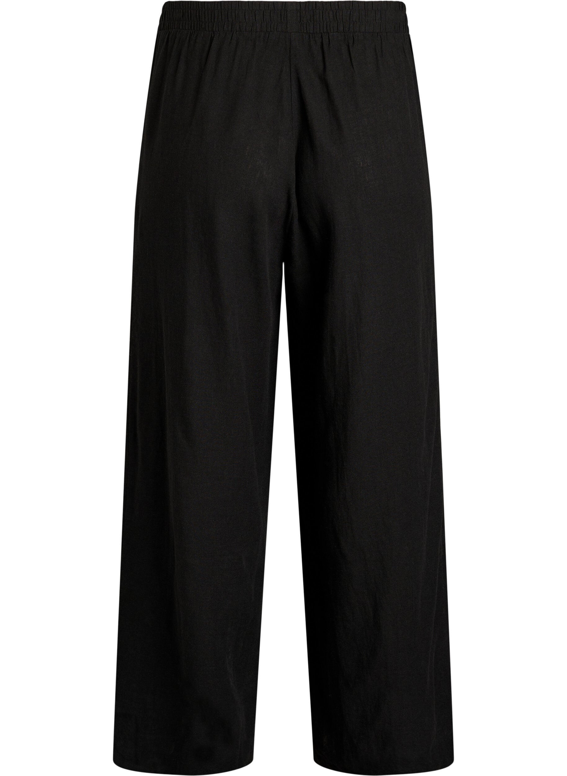 ZizziWijde linnen en viscose broek, Zwart, Packshot image number 1