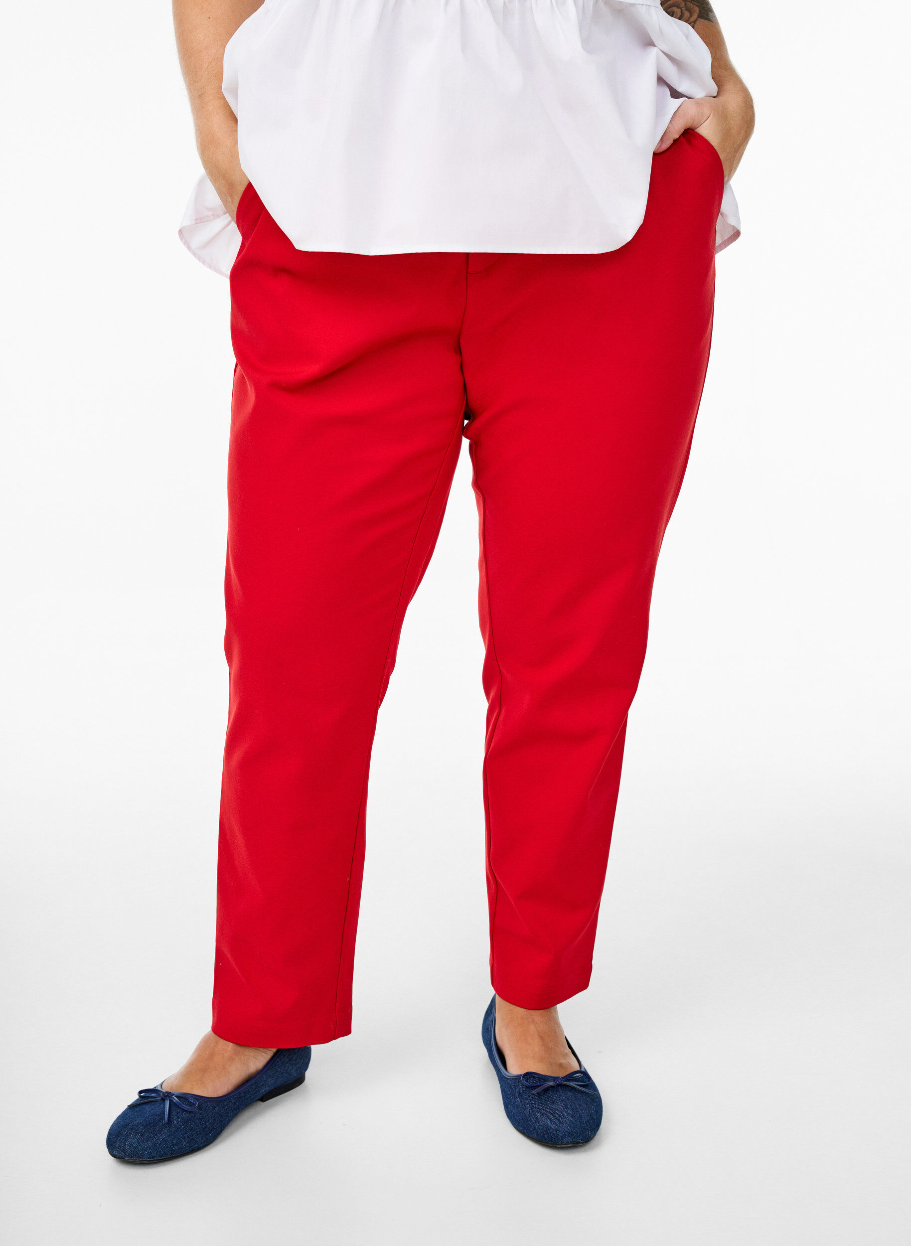 Zizzi Broek met hoge taille en rechte pijpen, Rood, Model image number 2