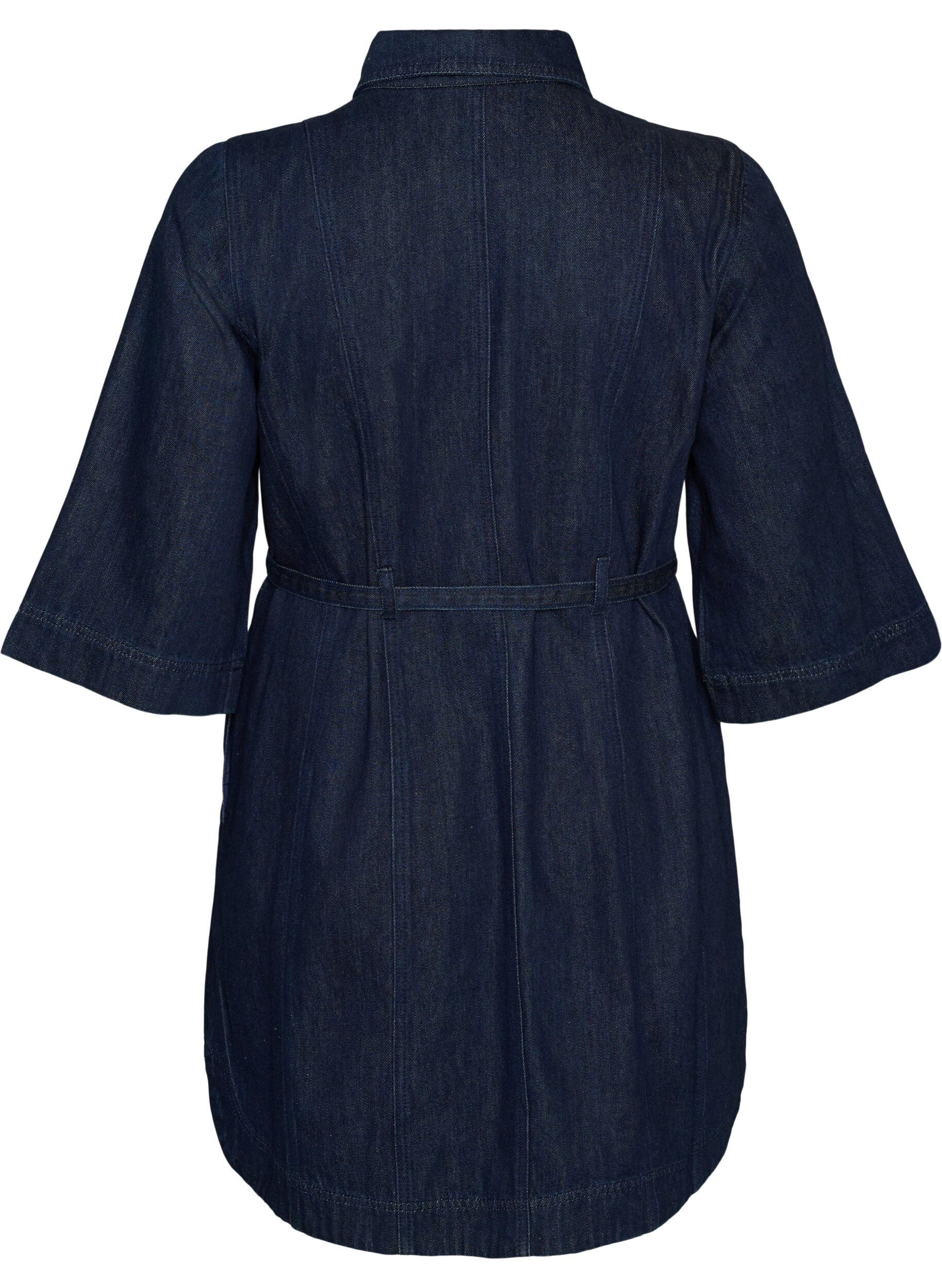 ZizziDenimjurk met riem en 3/4-mouwen, Blauw, Packshot image number 1