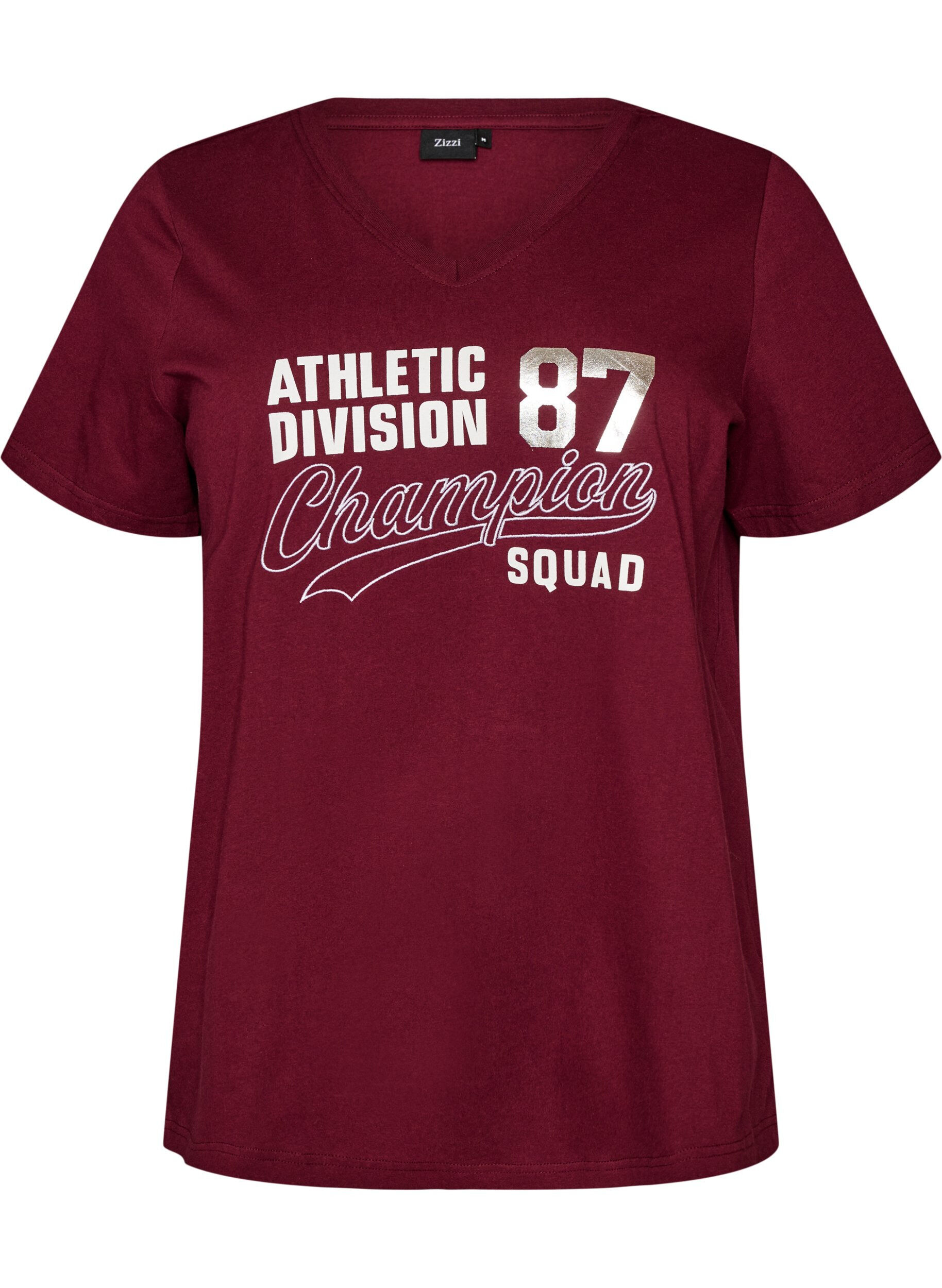 ZizziT-shirt van biologisch katoen met sportieve tekstprint, Rood, Packshot image number 0