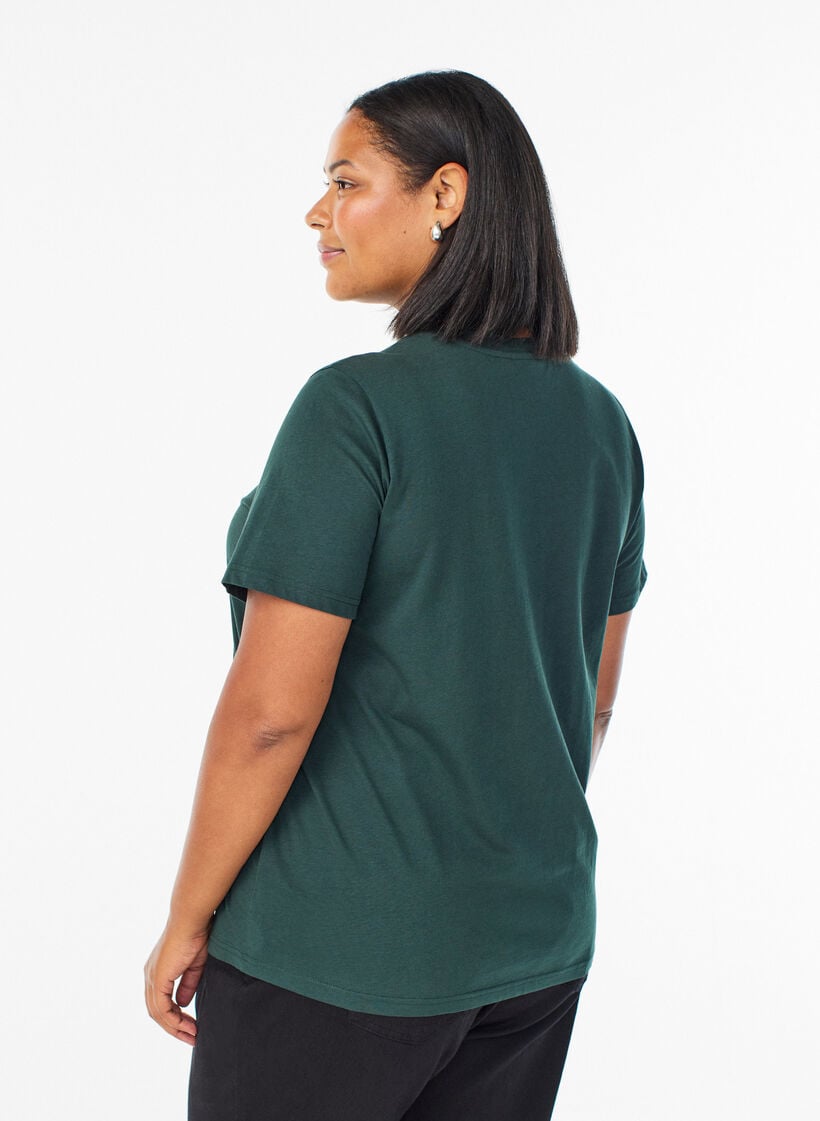 Basic katoenen T-shirt met ronde hals, Groen, Model image number 2