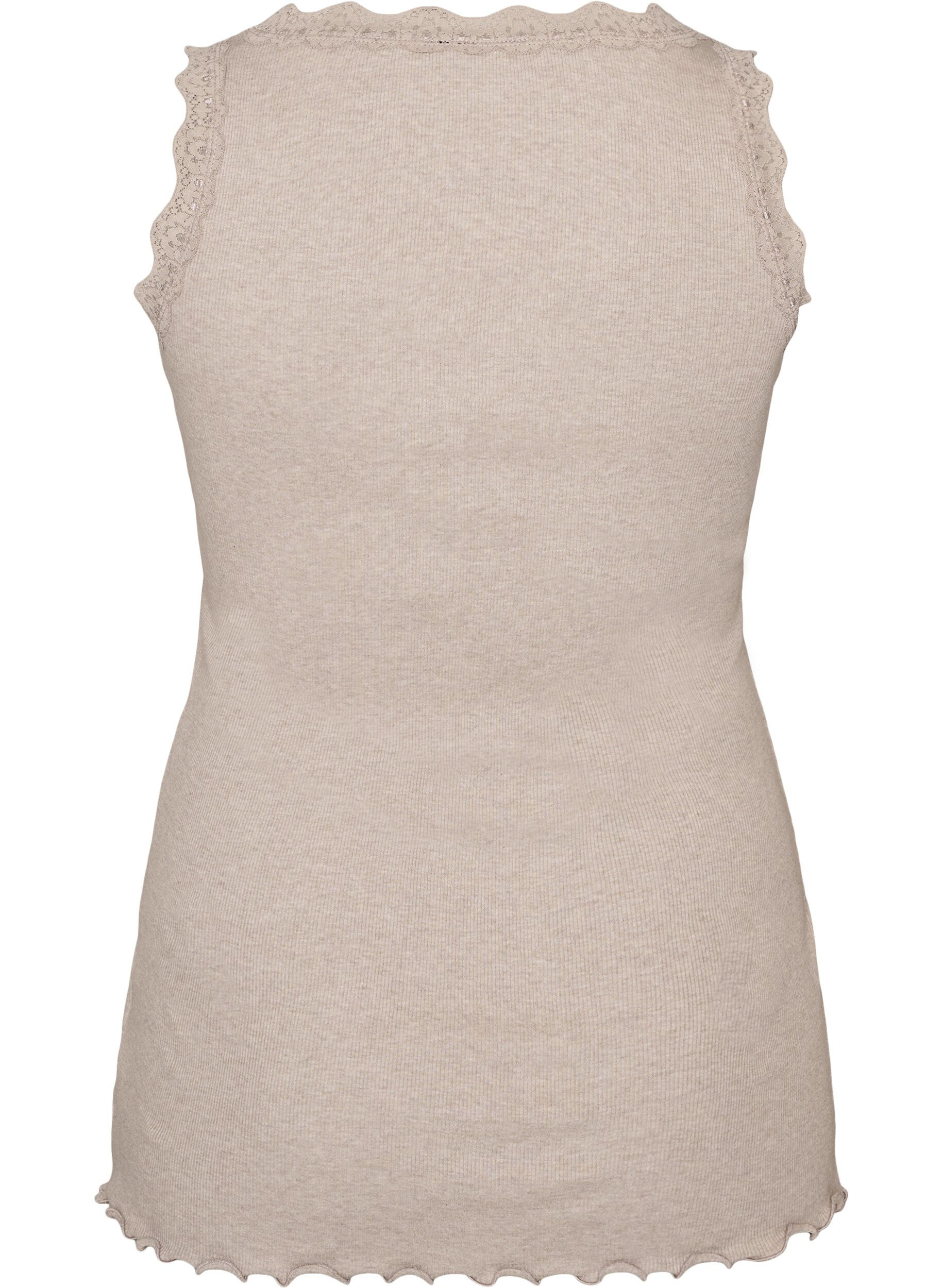 ZizziGeribde top met kanten afwerking, Beige, Packshot image number 1