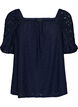 Blouse met korte pofmouwen en een opengewerkt patroon, Blauw, Packshot image number 0