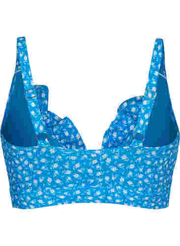 Gebloemde bikinibeha met ruches, Blue Flower Print, Packshot image number 1