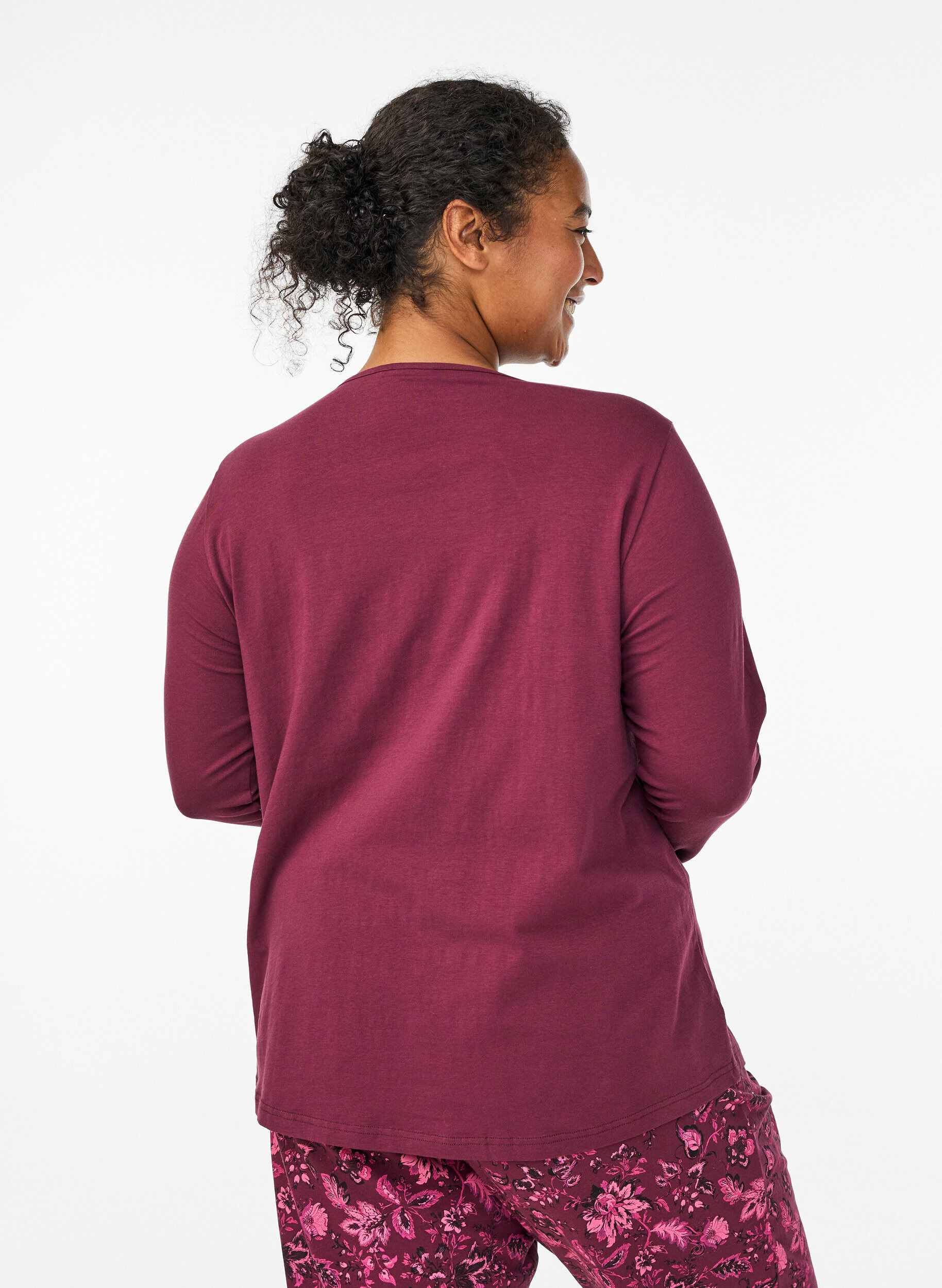 ZizziNacht top in katoen met print aan de voorkant, Rood, Model image number 2