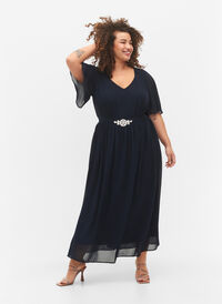 Maxi jurk met drapering en korte mouwen, Total Eclipse, Model