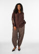 Viscose shirt met geborduurde mouwen, Bruin, Model image number 1