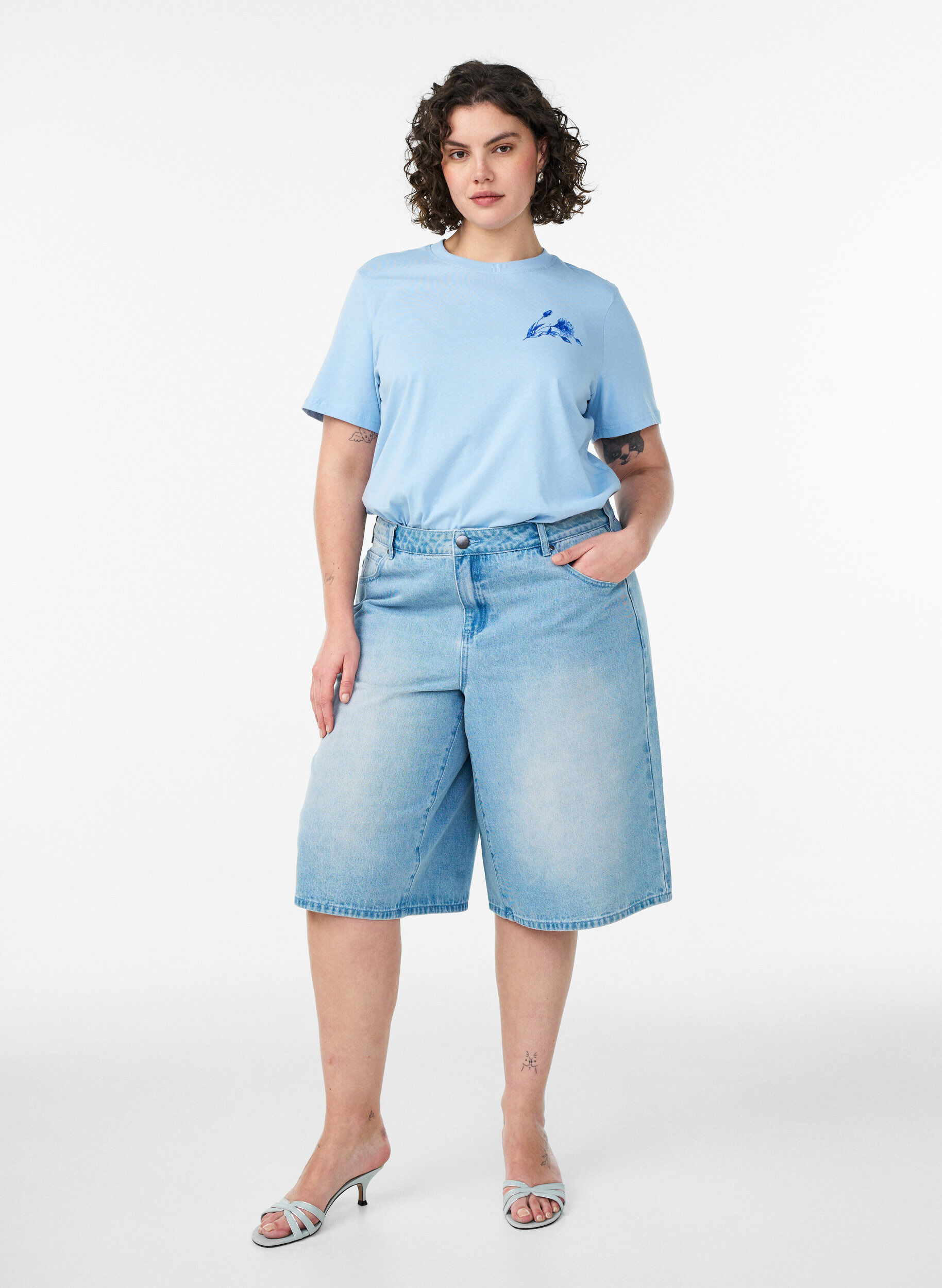 ZizziKatoenen T-shirt met print, Blauw, Model image number 1