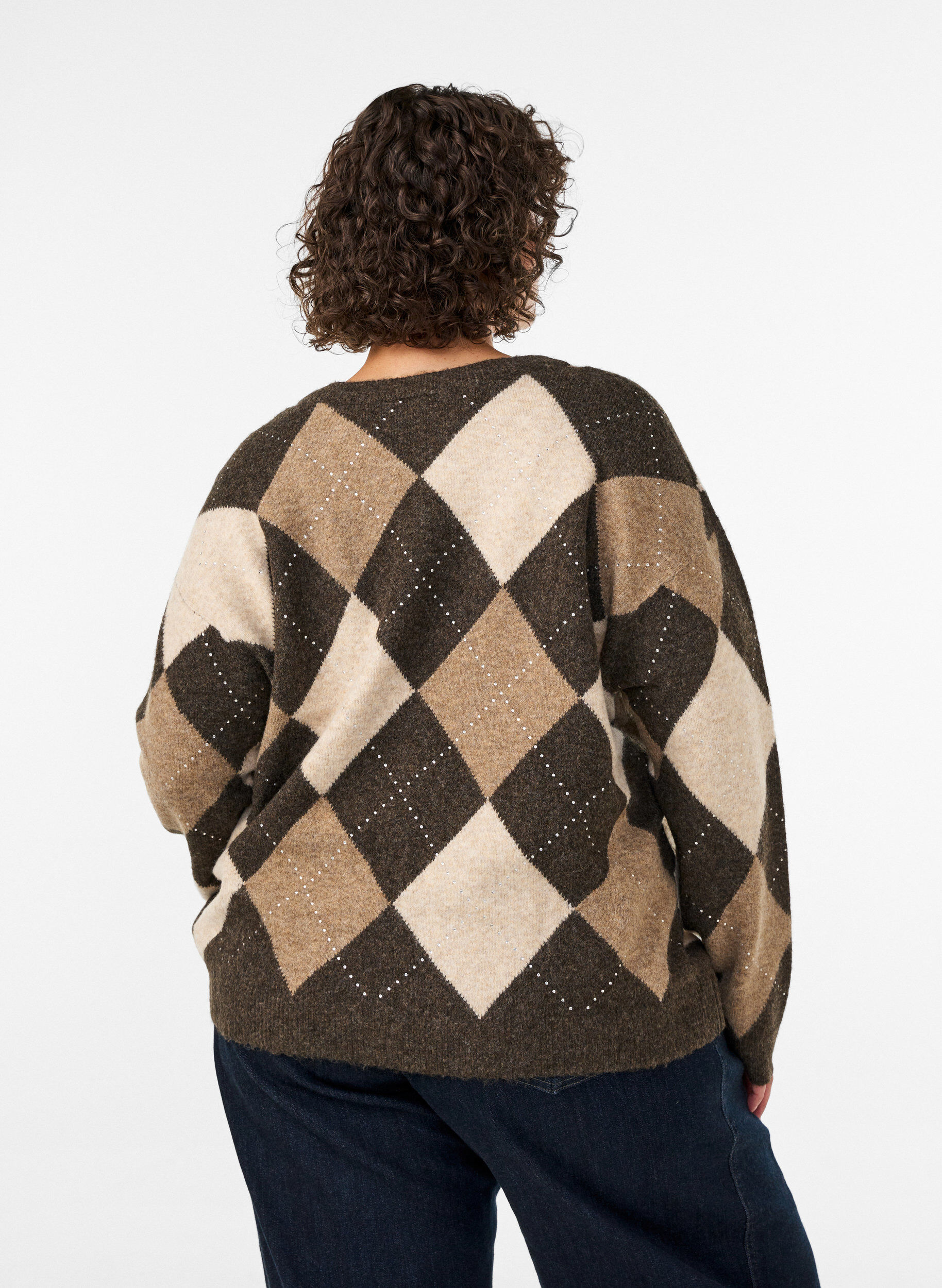ZizziArgyle vest met strass-steentjes, Bruin, Model image number 2