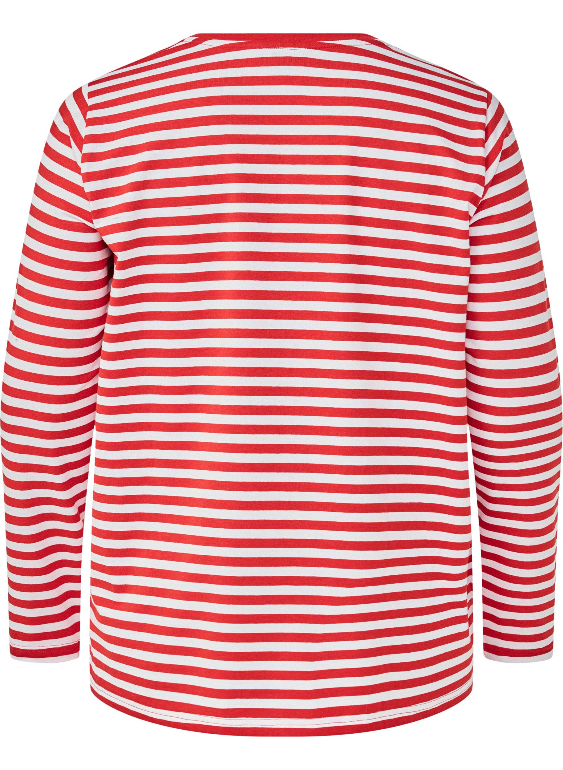 Zizzi Gestreepte blouse met motief, Whitew.FlameS.Stripe, Packshot image number 1
