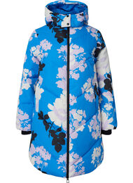 Lange winterjas met een bloemenprint, French Blue Comb, Packshot