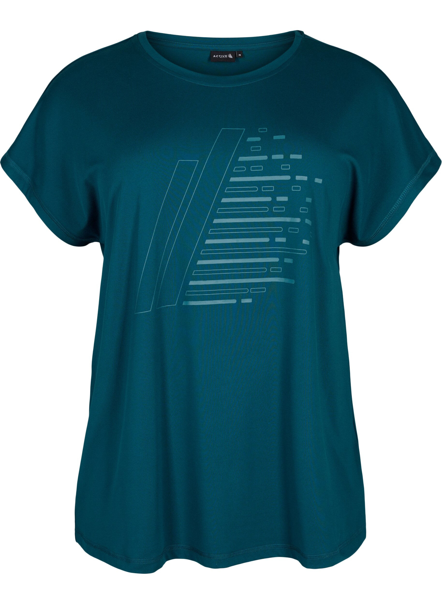 Zizzi Trainings-T-shirt met korte mouwen en print, Deep Teal/Pacific, Packshot image number 0