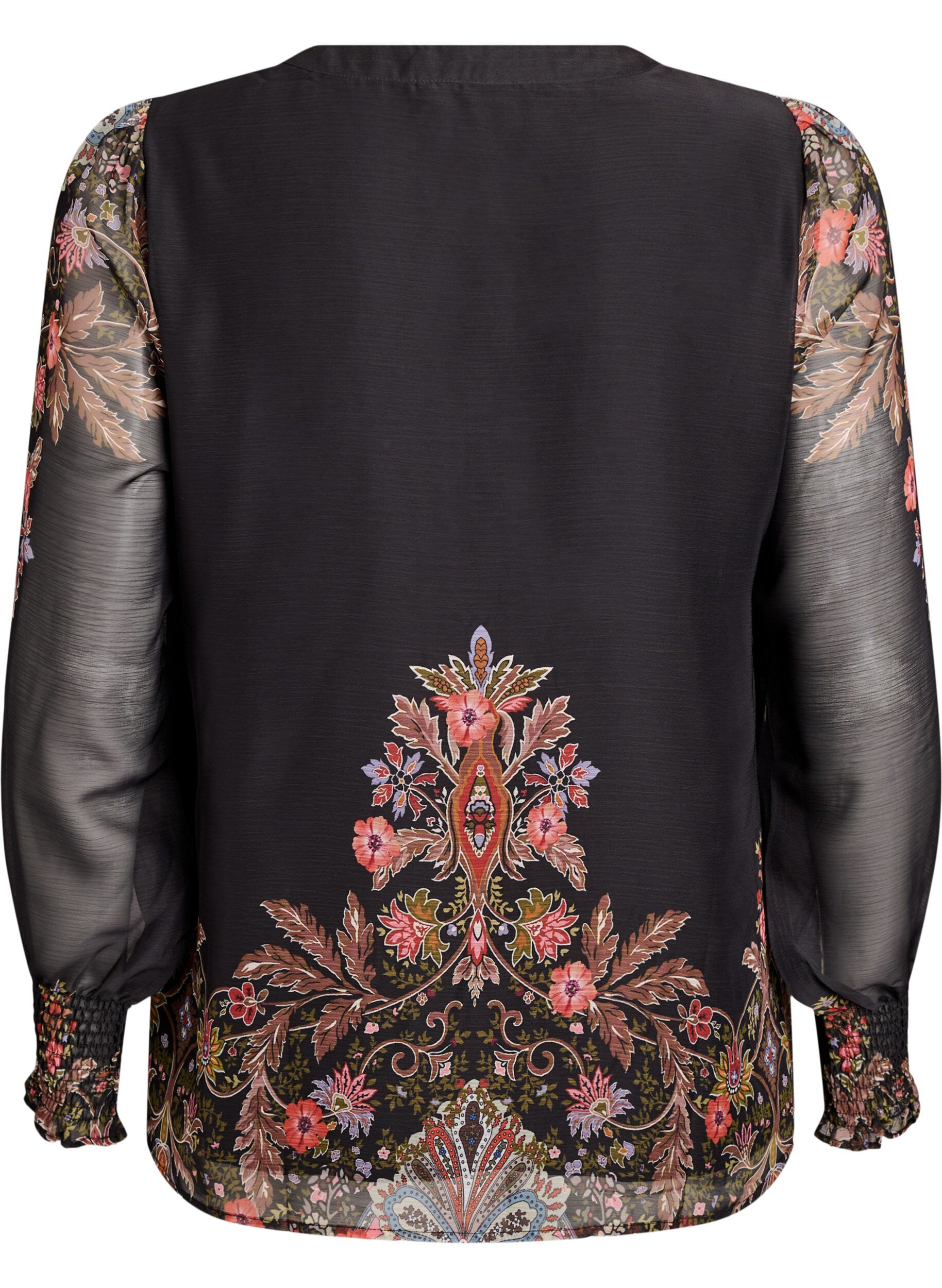Zizzi Blouse met paisleyprint en doorschijnende mouwen, Zwart, Packshot image number 1
