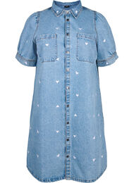 Denim jurk met geborduurde harten, Light blue denim