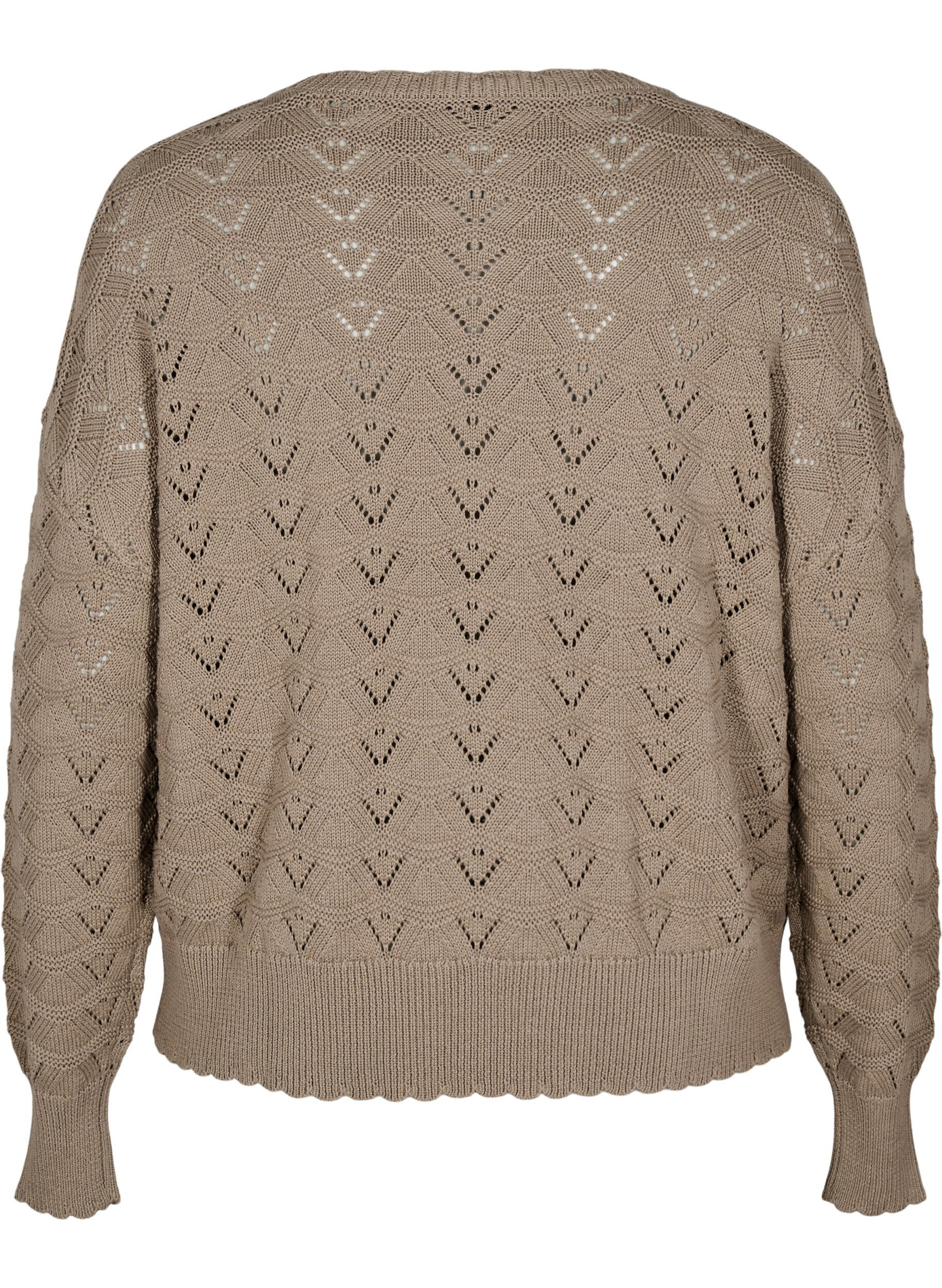 Zizzi Gebreide blouse met lange mouwen en een opengewerkt patroon, Desert Taupe, Packshot image number 1