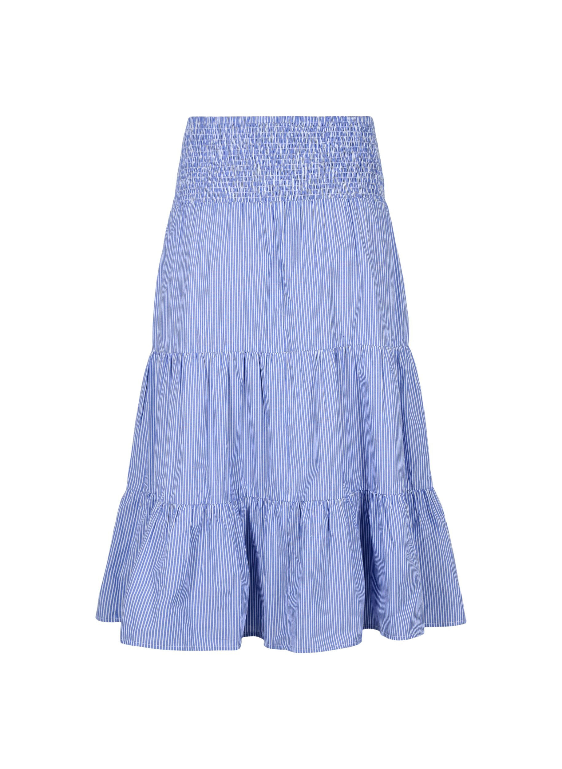 Zizzi Gestreepte maxi rok met smokwerk, Baja Blue Stripe, Packshot image number 1
