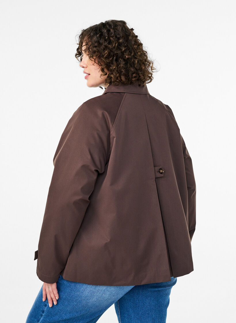 Korte trenchcoat met kraag en raglanmouwen, Bruin, Model