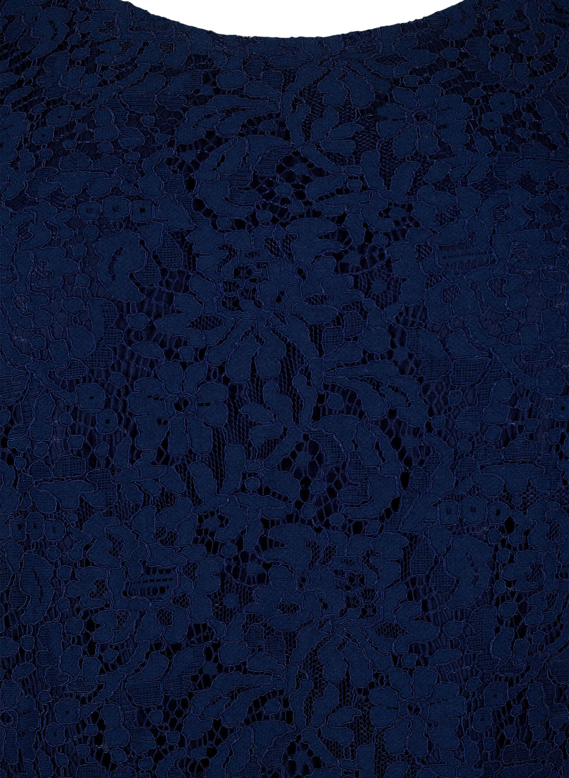 Zizzi Kanten blouse met lange mouwen, Navy Blazer, Packshot image number 2