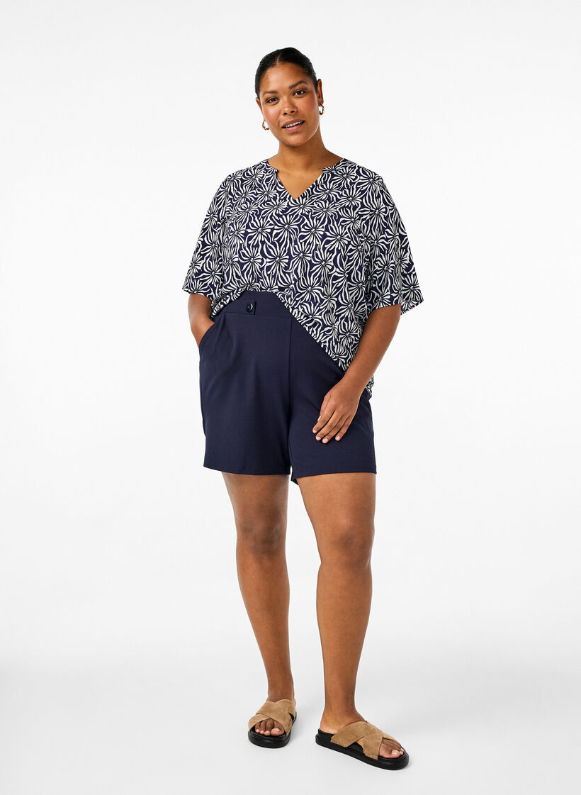  Blouse met V-hals en bloemenprint, White Blue Flower, Model image number 2