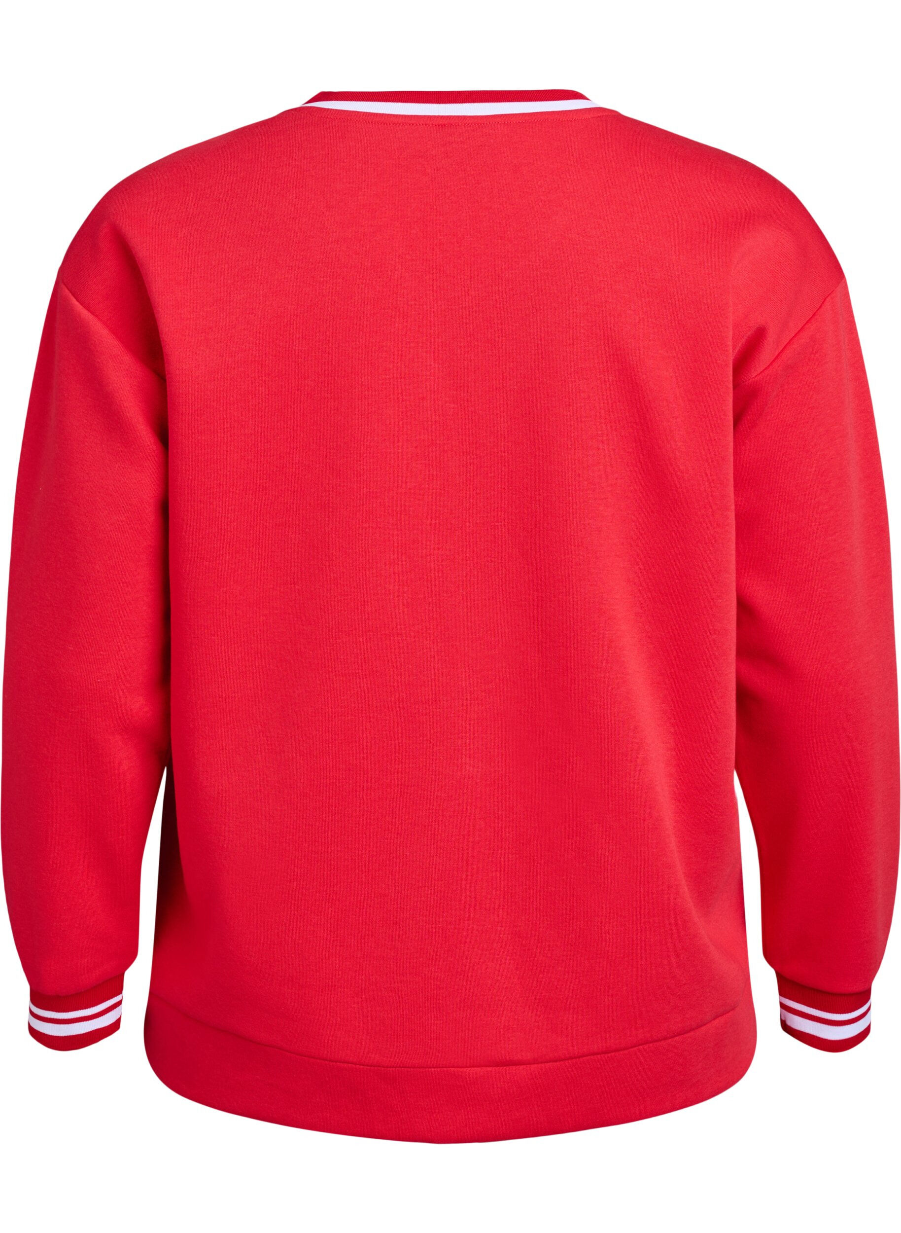 Zizzi Sweatshirt met V-hals en tekstprint, Rood, Packshot image number 1