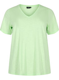 Basic t-shirt met korte mouwen en V-hals, Paradise Green