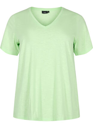 Basic t-shirt met korte mouwen en V-hals, Paradise Green, Packshot image number 0