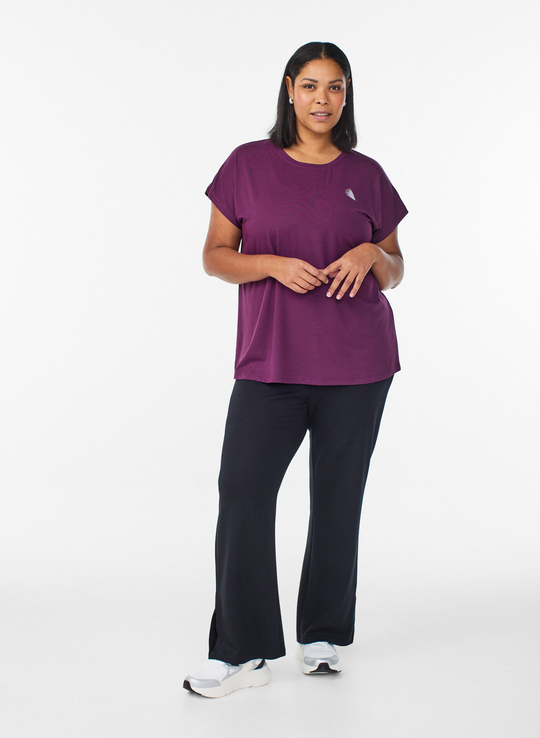 Zizzi Effen gekleurd trainingsshirt, Paars, Model image number 1