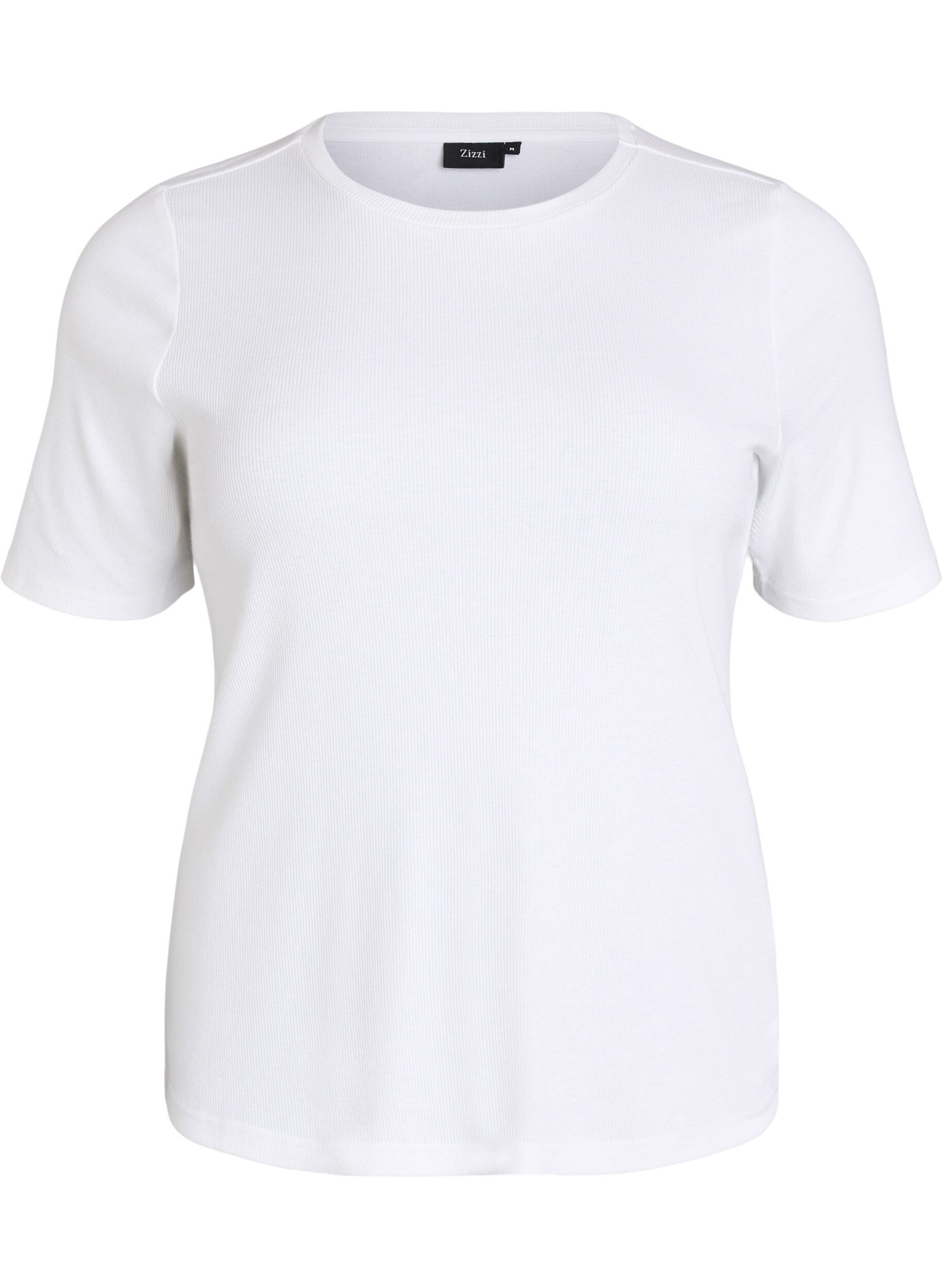 Zizzi Basic rib T-shirt met ronde hals, Wit, Packshot image number 0