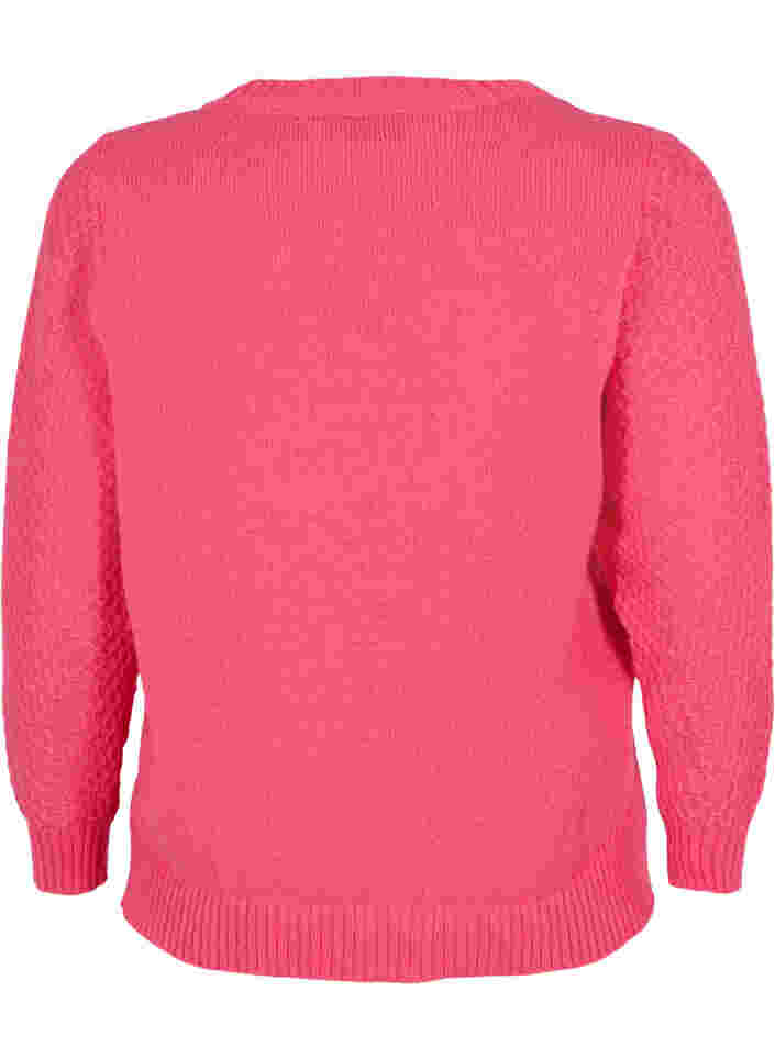 Gebreide trui met bloemendetail, Hot Pink, Packshot image number 1
