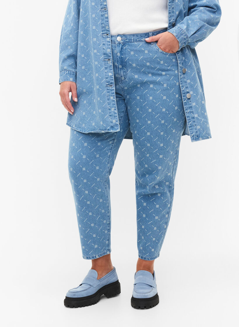Mille mom fit jeans met print, Light blue denim, Model image number 2