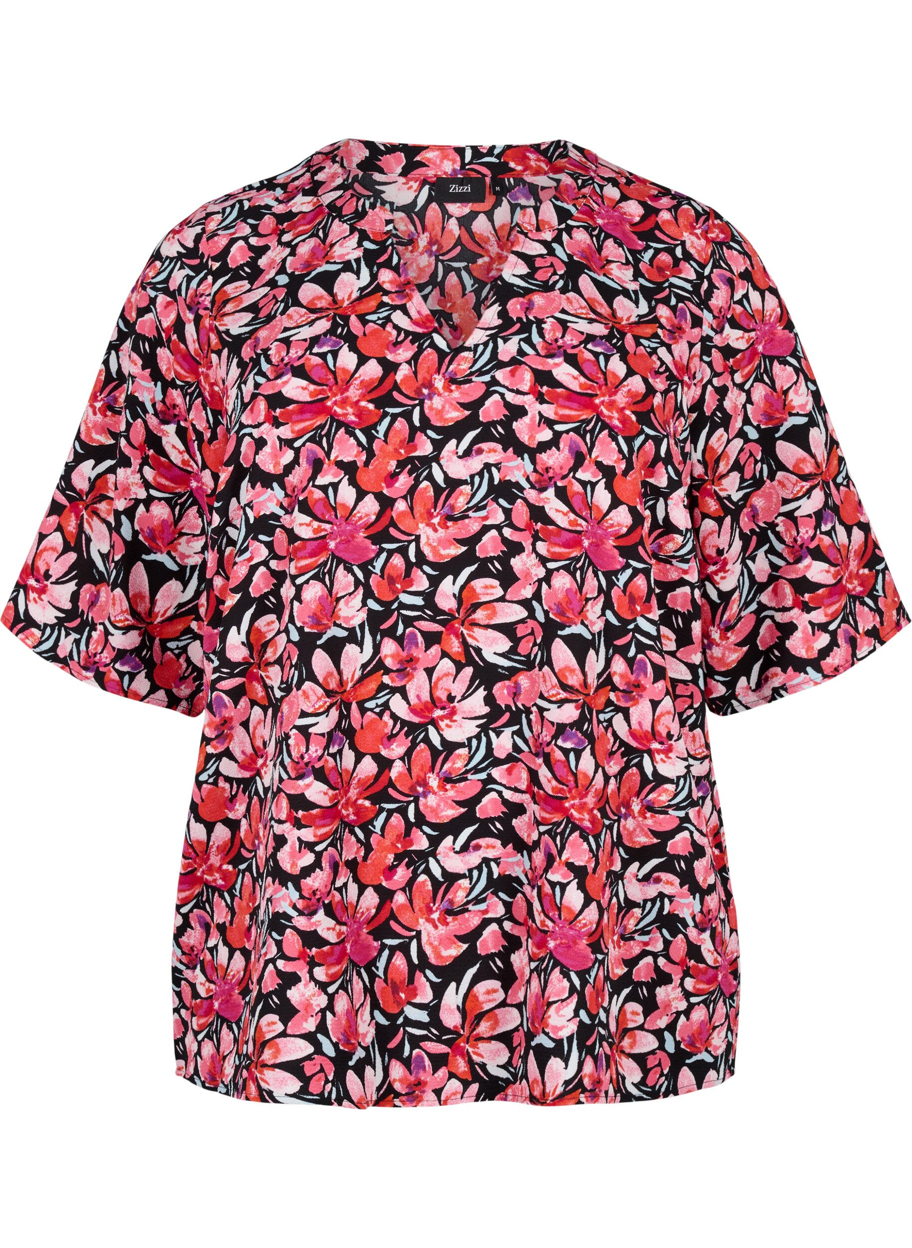Zizzi  Blouse met V-hals en bloemenprint, Black Flower AOP, Packshot image number 0