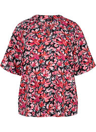  Blouse met V-hals en bloemenprint, Black Flower AOP