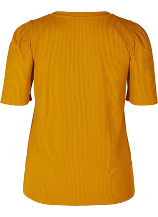 Rib t-shirt met korte pofmouwen, Buckthorn Brown, Packshot image number 1