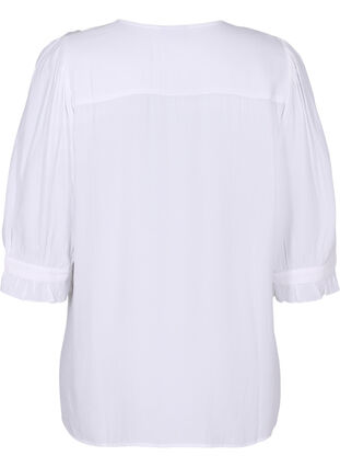 Viscose blouse met 3/4 mouwen en ruches, Bright White, Packshot image number 1