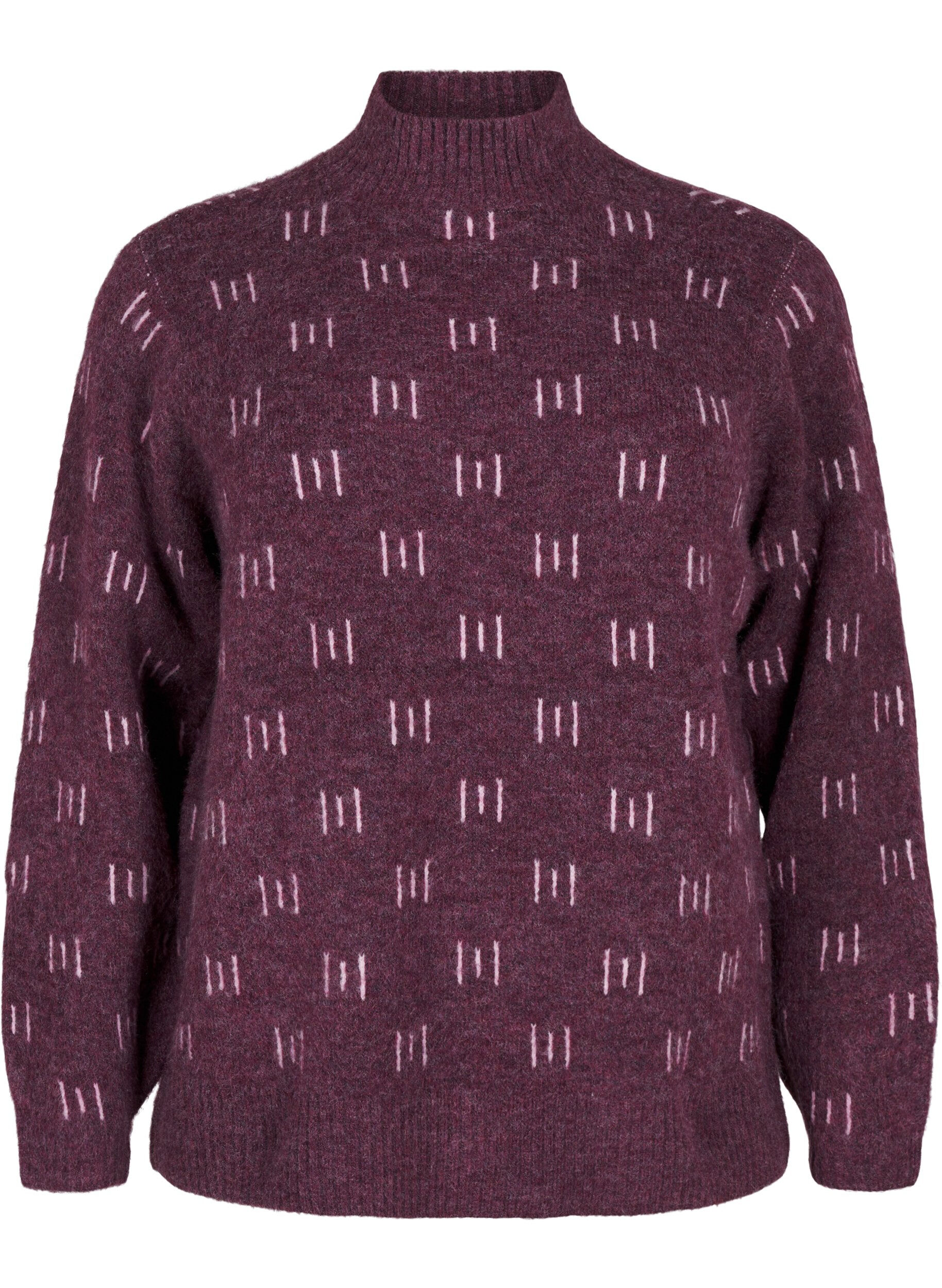 Zizzi Gebreide blouse met hoge hals en patroon, Potent P. Mel. Comb, Packshot image number 0