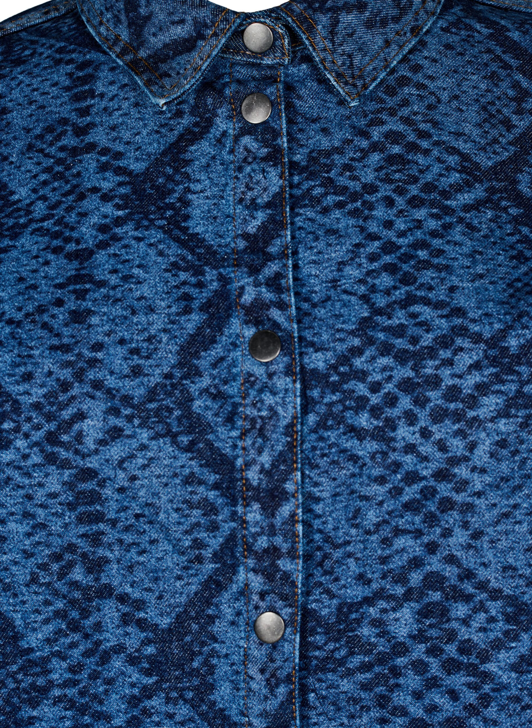 Zizzi Losse denimblouse met slangenprint, Blauw, Packshot image number 2