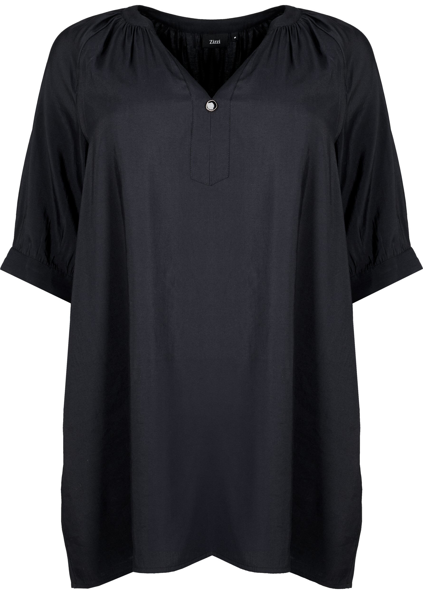 Zizzi Tuniek van viscose met 3/4-mouwen, Black, Packshot image number 0