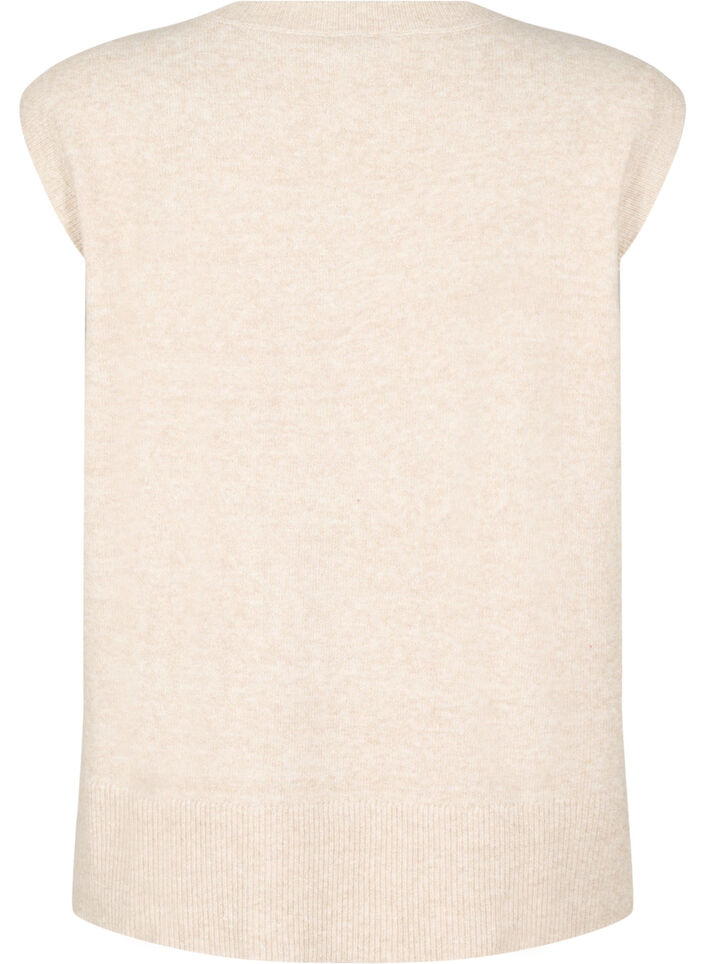 Gebreid vest met geribbelde randen, Beige, Packshot image number 1