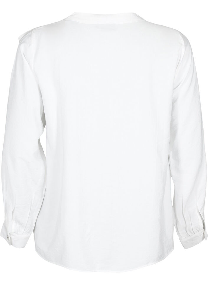 Viscose overhemdblouse met ruches, Bright White, Packshot image number 1