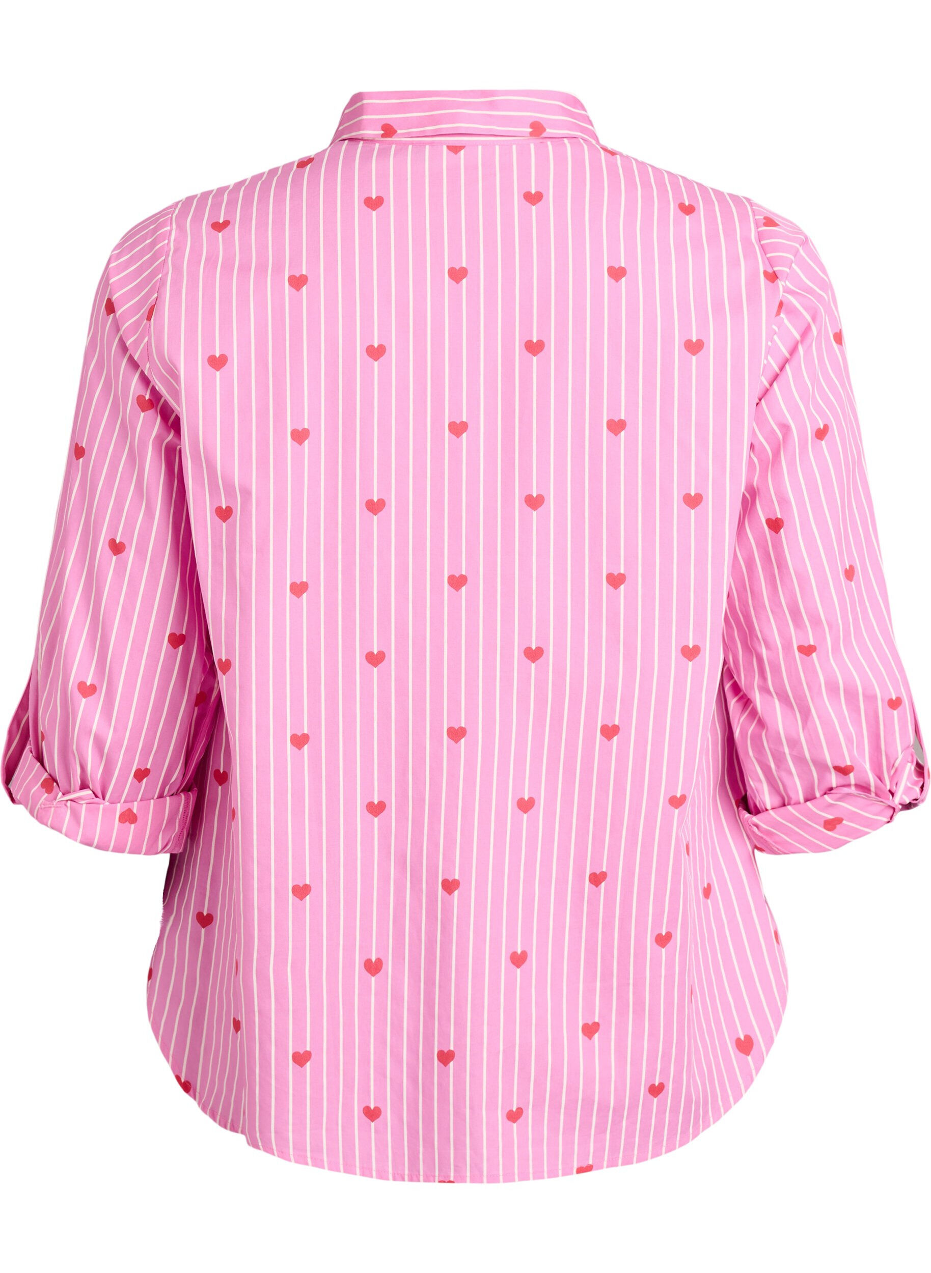 Zizzi Shirt blouse met strepen en hartjes, Roze, Packshot image number 1